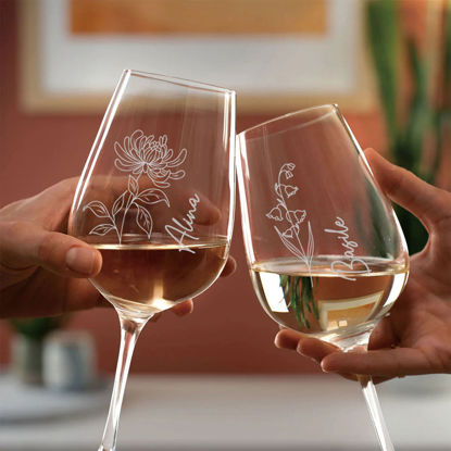 Picture of Personalized Birthflower Wine Glass - Custom Wine Glass with Name - Anniversary Gifts