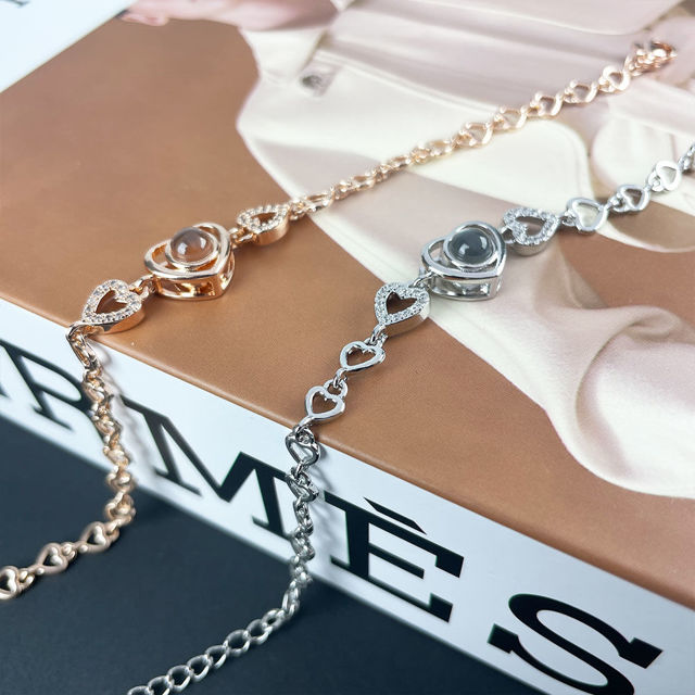 Picture of Personalized Photo Projection Charm Bracelet with Heart Chain -  Memorial Picture Bracelet for Her - Gifts for Valentine's Day and Anniversary