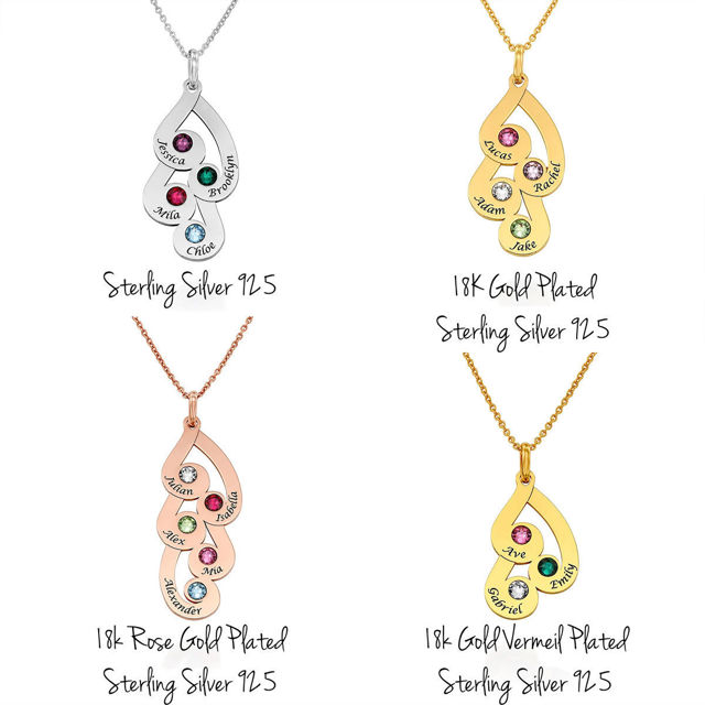 Picture of Personalized Family Pendant Birthstone Name Necklace in 925 Sterling Silver