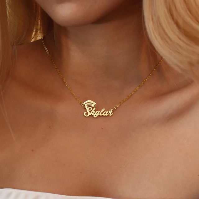 Picture of Custom Graduation Cap Necklace - Personalized College Necklace with Name - Graduation Gift