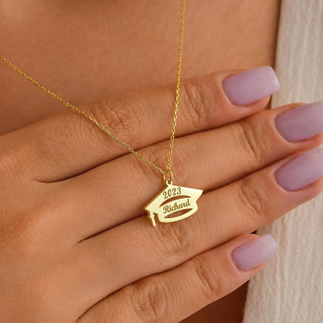 Picture of Custom Graduation Cap Necklace - Personalized Stainless Steel College Necklace with Name