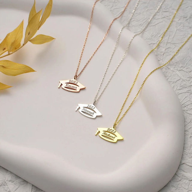 Picture of Custom Graduation Cap Necklace - Personalized Stainless Steel College Necklace with Name
