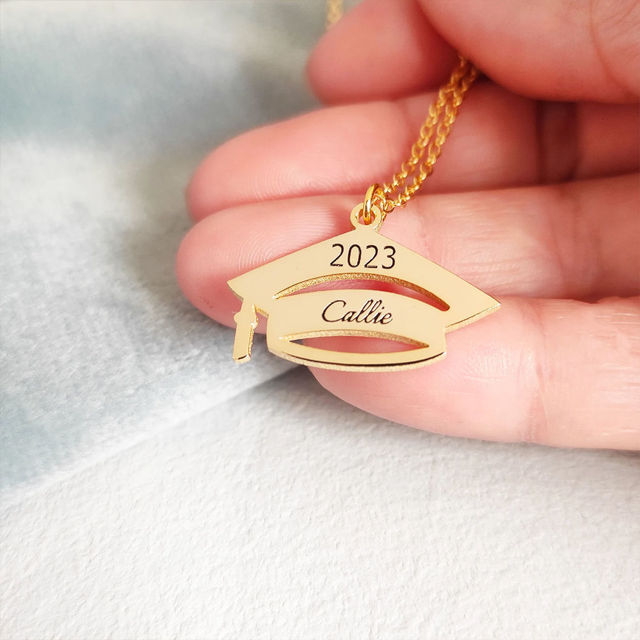 Picture of Custom Graduation Cap Necklace - Personalized Stainless Steel College Necklace with Name