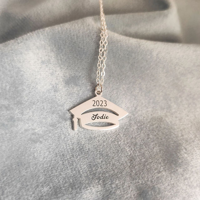 Picture of Custom Graduation Cap Necklace - Personalized Stainless Steel College Necklace with Name