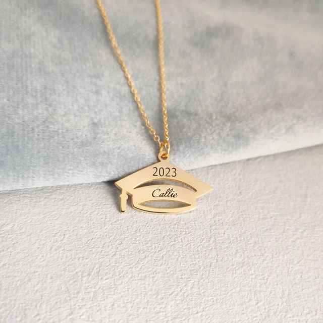 Picture of Custom Graduation Cap Necklace - Personalized Stainless Steel College Necklace with Name