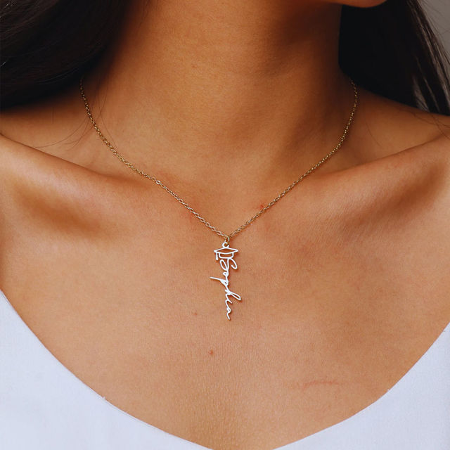 Picture of Custom Graduation Cap Name Necklace - Personalized Stainless Steel College Necklace - Graduation Gift