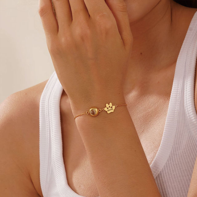 Picture of Custom Projection Bracelet with Photo and Name - Custom Memorial Picture Bracelet with One or Two Dog Paw - Valentine's Day, Anniversary, Mother's day, Christmas Gifts