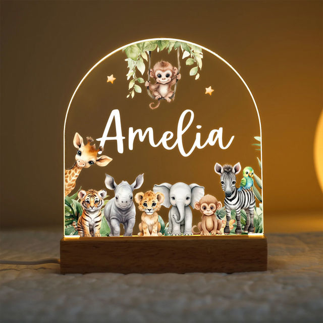 Picture of Custom Name Night Light for Kids - Personalized Animal Party Night Lamp