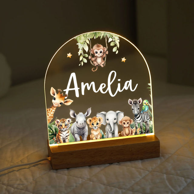 Picture of Custom Name Night Light for Kids - Personalized Animal Party Night Lamp