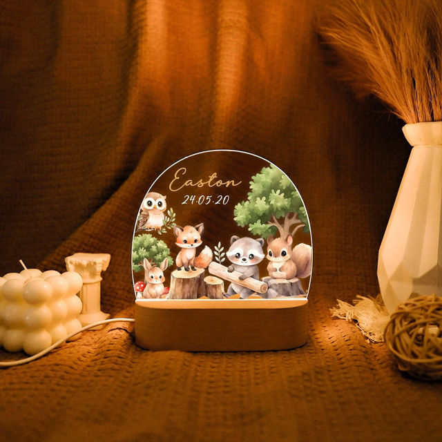 Picture of Custom Name Night Light for Kids - Personalized Cute Animal Party Night Lamp