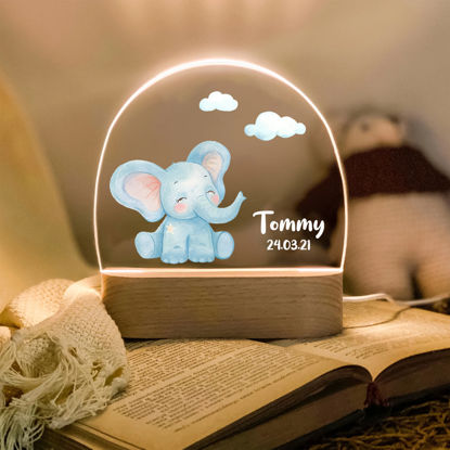 Picture of Custom Name Night Light for Kids - Personalized Blue Elephant Night Lamp