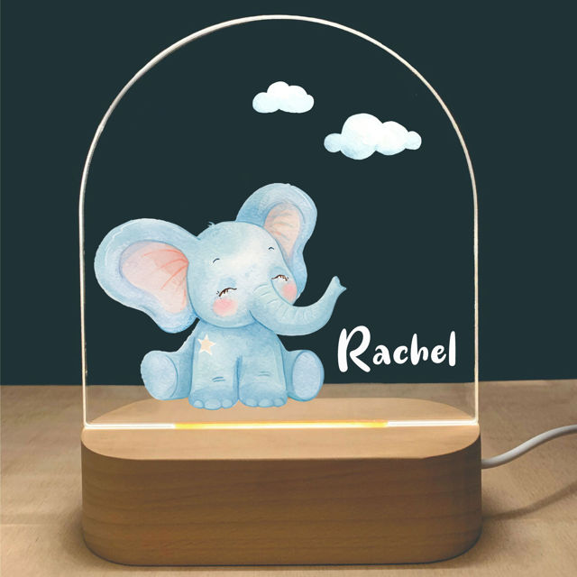 Picture of Custom Name Night Light for Kids - Personalized Blue Elephant Night Lamp