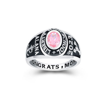 Picture of Copper Custom Graduation Ring with Birthstone - Personalized College Ring with Name - Graduation Gift