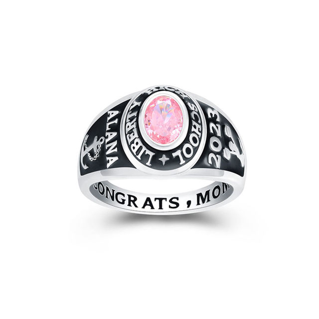 Picture of Custom Graduation Ring with Birthstone - Personalized College Ring with Name - Graduation Gift