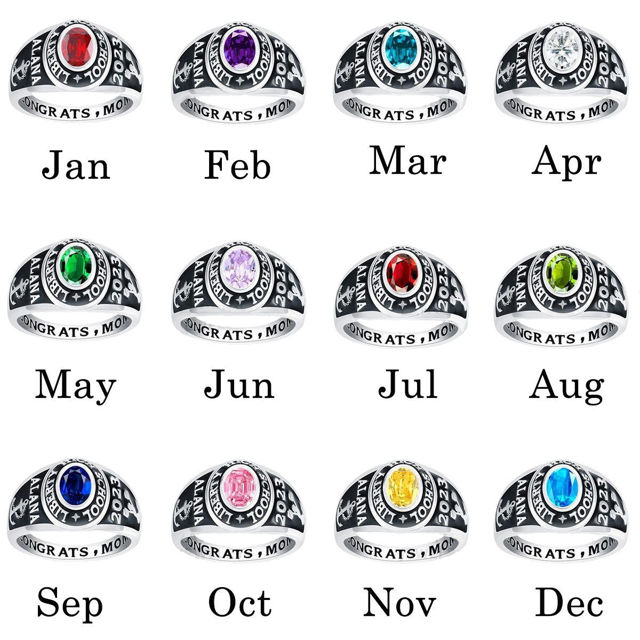 Picture of Custom Graduation Ring with Birthstone - Personalized College Ring with Name - Graduation Gift