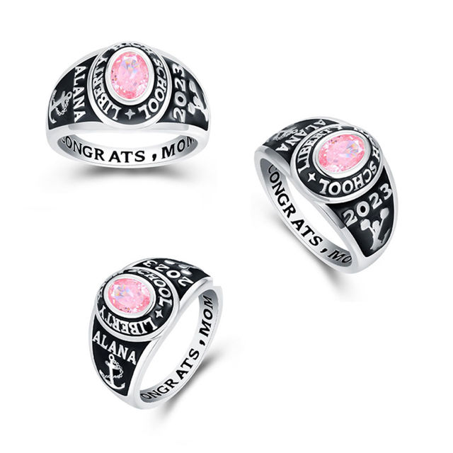 Picture of Custom Graduation Ring with Birthstone - Personalized College Ring with Name - Graduation Gift