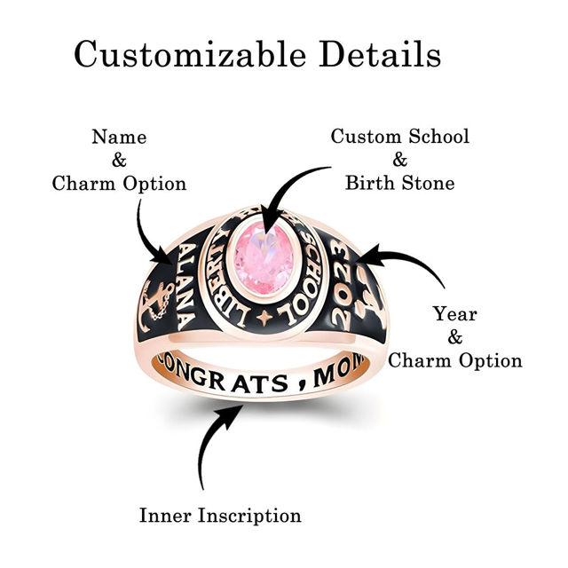 Picture of Custom Graduation Ring with Birthstone - Personalized College Ring with Name - Graduation Gift