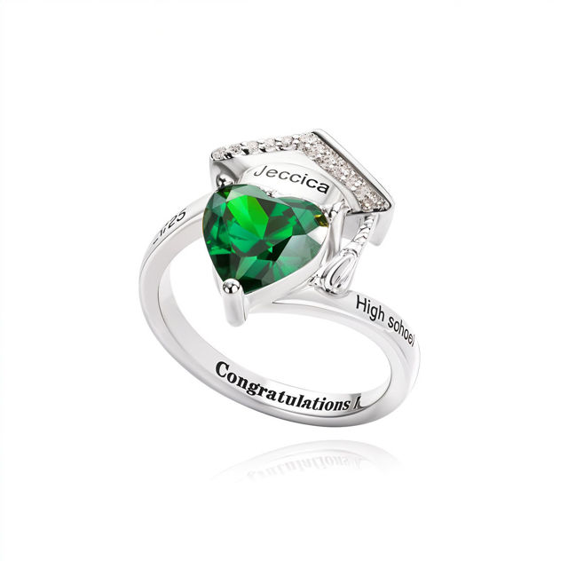 Picture of Custom Graduation Ring with Birthstone - Personalized College Ring with Name - Graduation Gift for Her