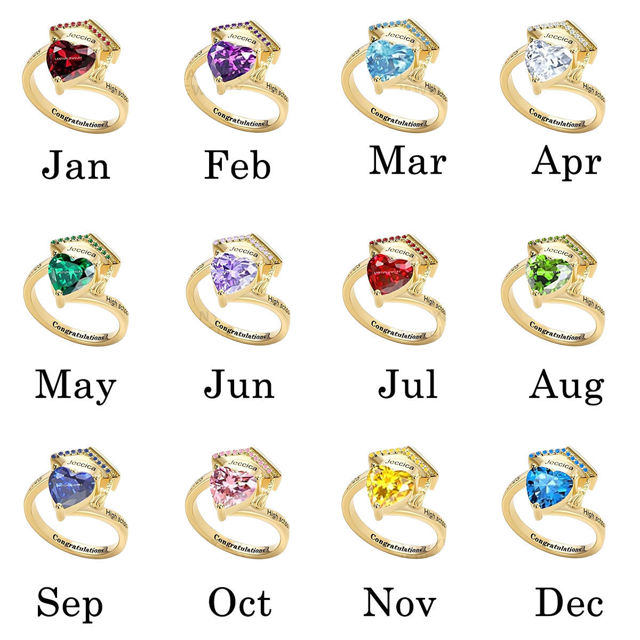 Picture of Custom Graduation Ring with Birthstone - Personalized College Ring with Name - Graduation Gift for Her