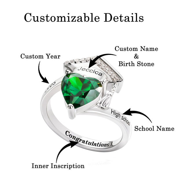 Picture of Custom Graduation Ring with Birthstone - Personalized College Ring with Name - Graduation Gift for Her