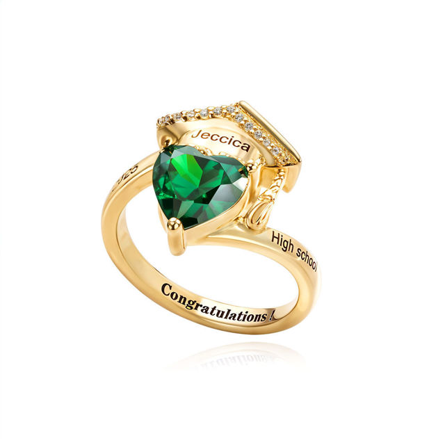 Picture of Custom Graduation Ring with Birthstone - Personalized College Ring with Name - Graduation Gift for Her