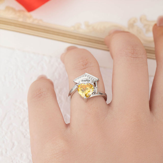 Picture of Custom Graduation Ring with Birthstone - Personalized College Ring with Name - Graduation Gift for Her