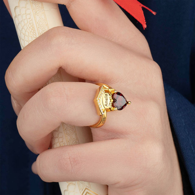 Picture of Custom Graduation Ring with Birthstone - Personalized College Ring with Name - Graduation Gift for Her