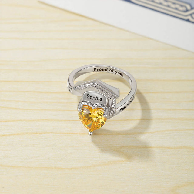 Picture of Custom Graduation Ring with Birthstone - Personalized College Ring with Name - Graduation Gift for Her