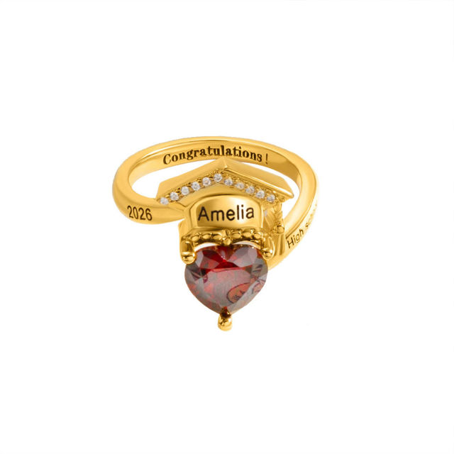 Picture of Custom Graduation Ring with Birthstone - Personalized College Ring with Name - Graduation Gift for Her
