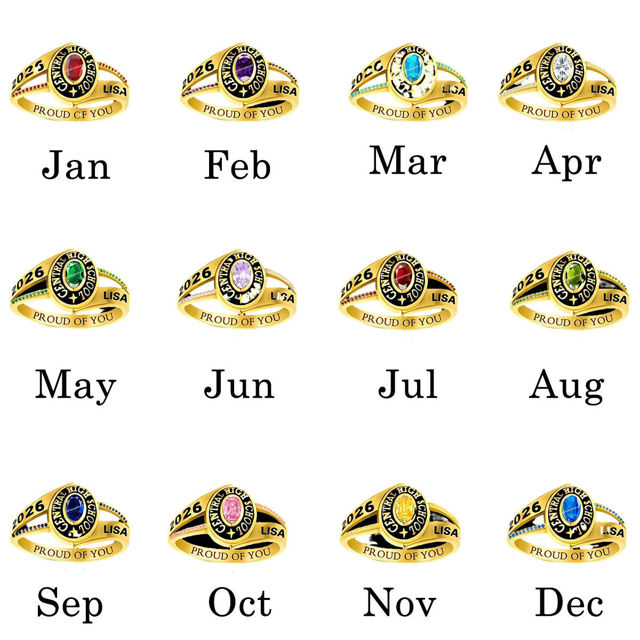 Picture of Custom Graduation Ring with Birthstone - Personalised College Ring with Name - Best Graduation Gift