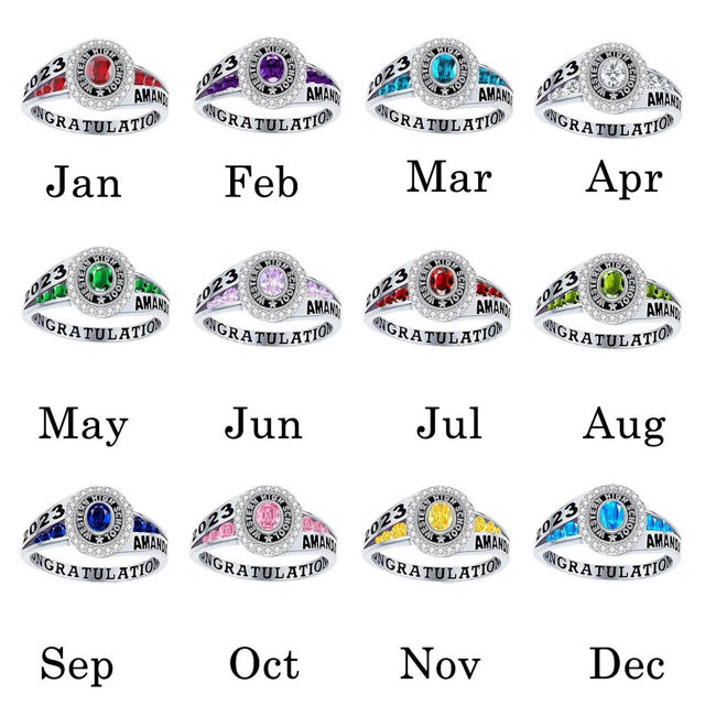 Picture of Custom Graduation Ring with Birthstone - Personalized College Ring with Name - Best Graduation Gift for Her