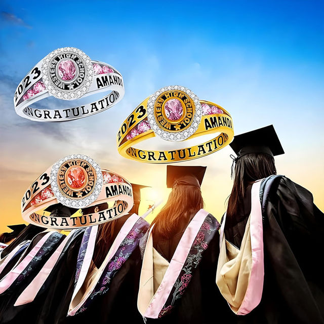 Picture of Custom Graduation Ring with Birthstone - Personalized College Ring with Name - Best Graduation Gift for Her