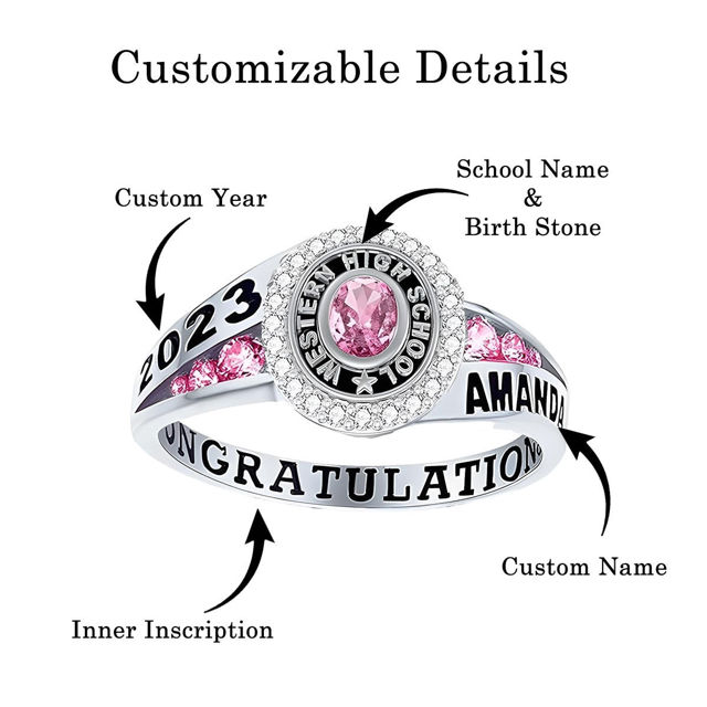 Picture of Custom Graduation Ring with Birthstone - Personalized College Ring with Name - Best Graduation Gift for Her