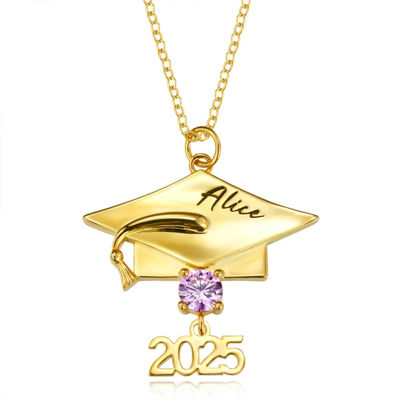 Picture of Custom Birthstone Graduation Necklace - Personalized Necklace with Name