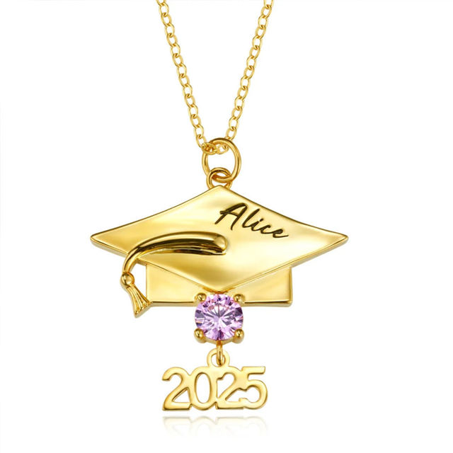 Picture of Custom Birthstone Graduation Necklace - Personalized Necklace with Name