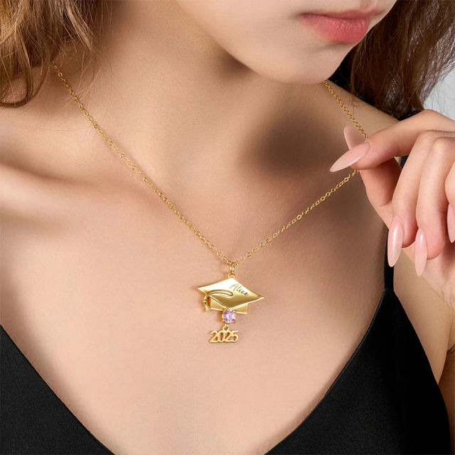 Picture of Custom Birthstone Graduation Necklace - Personalized Necklace with Name