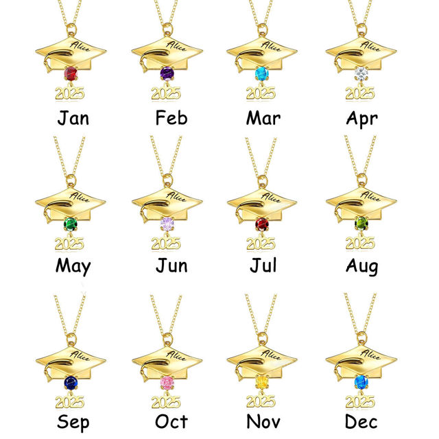 Picture of Custom Birthstone Graduation Necklace - Personalized Necklace with Name