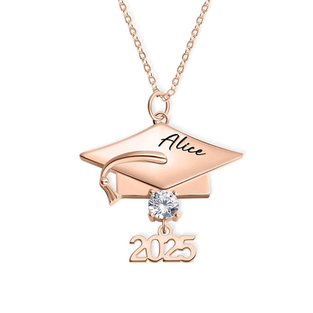 Picture of Custom Birthstone Graduation Necklace - Personalized Necklace with Name