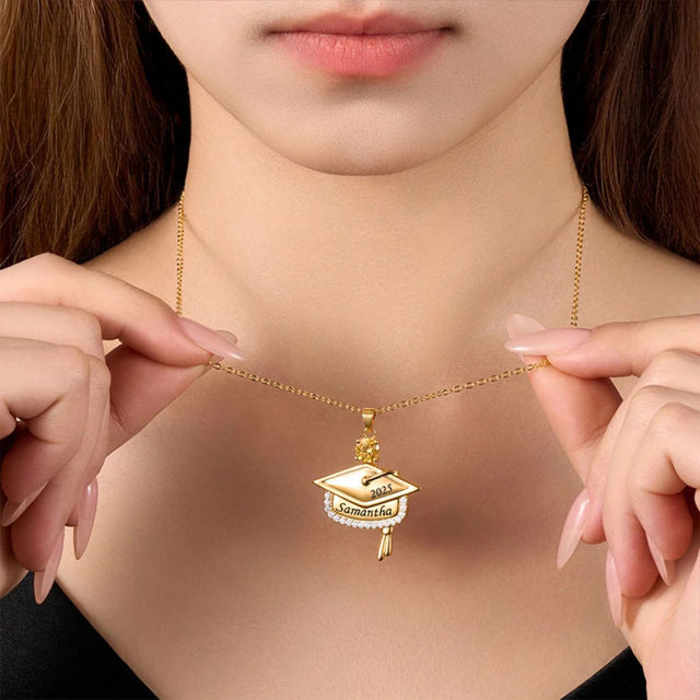 Picture of Custom Birthstone Graduation Necklace - Personalized College Necklace