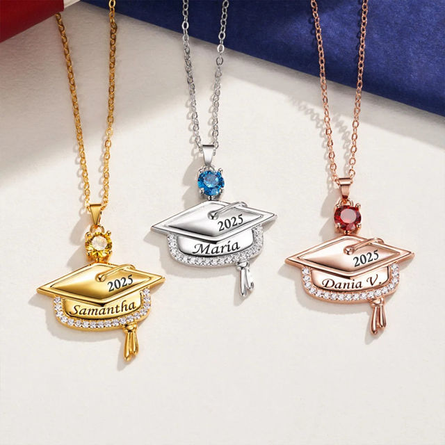 Picture of Custom Birthstone Graduation Necklace - Personalized College Necklace