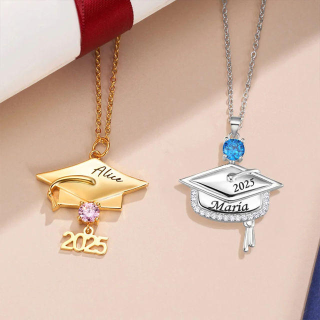 Picture of Custom Birthstone Graduation Necklace - Personalized College Necklace