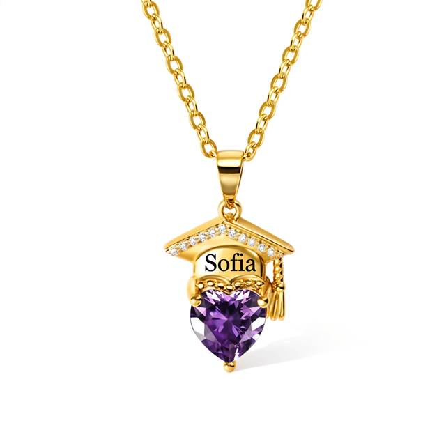 Picture of Custom Graduation Necklace with Heart Birthstone - Personalized College Necklace