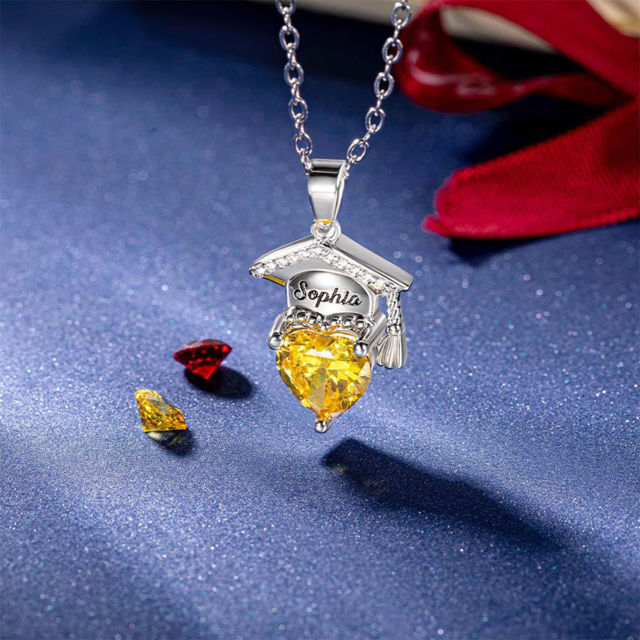 Picture of Custom Graduation Necklace with Heart Birthstone - Personalized College Necklace