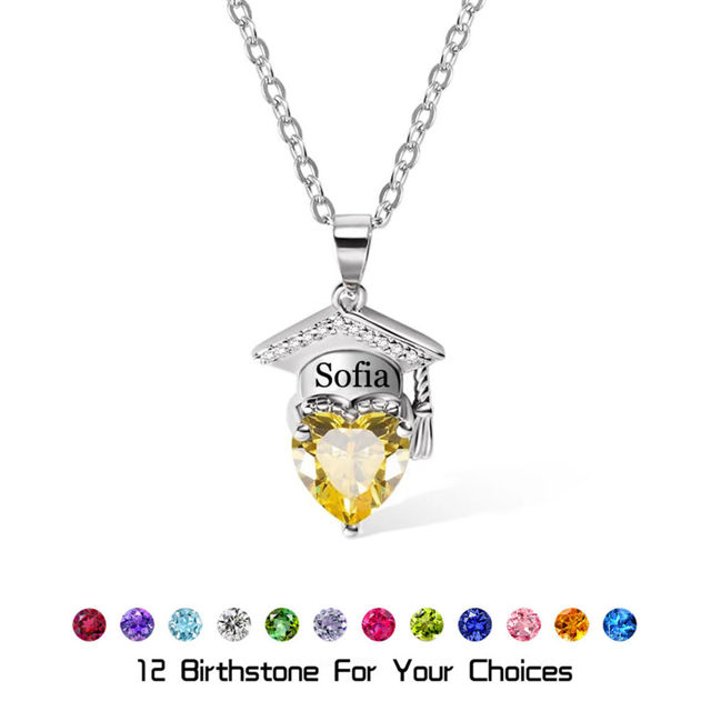 Picture of Custom Graduation Necklace with Heart Birthstone - Personalized College Necklace