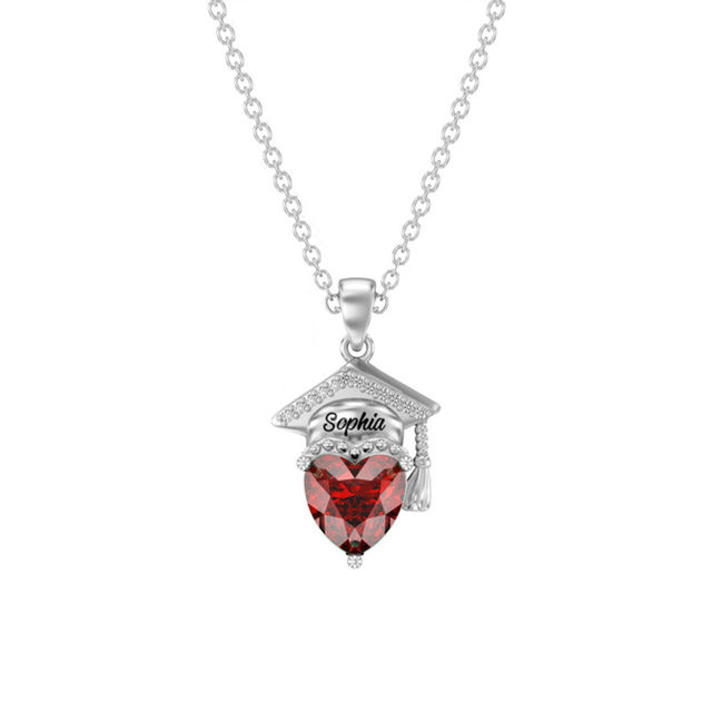 Picture of Custom Graduation Necklace with Heart Birthstone - Personalized College Necklace