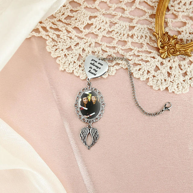 Picture of Custom Graduation Tassel Charm with Angel Wings - Personalized Graduation Cap Photo Charm