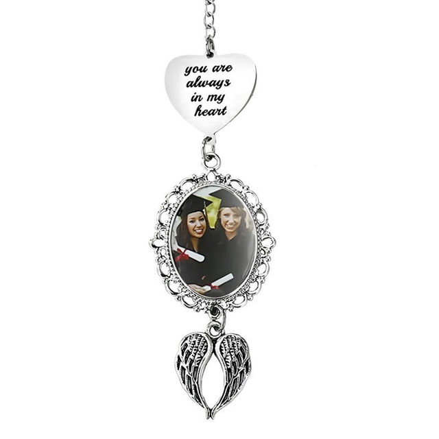 Picture of Custom Graduation Tassel Charm with Angel Wings - Personalized Graduation Cap Photo Charm