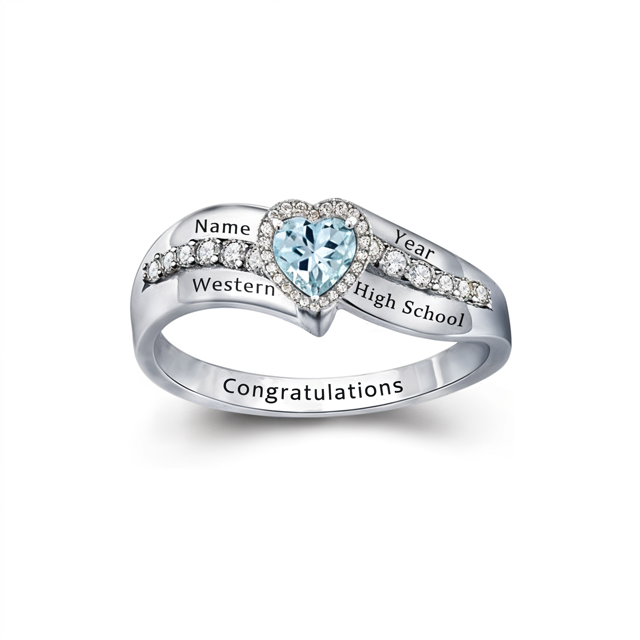 Picture of Custom Birthstone Graduation Ring - Personalized College Ring with Name - Best Graduation Gift for Her