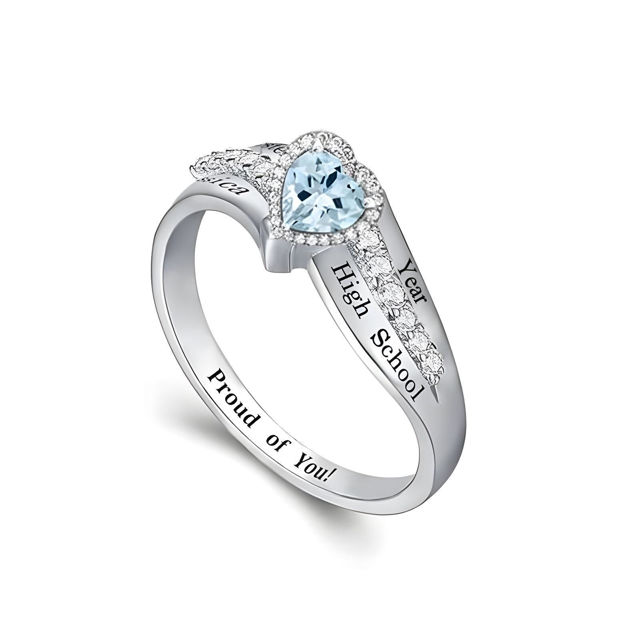 Picture of Custom Birthstone Graduation Ring - Personalized College Ring with Name - Best Graduation Gift for Her