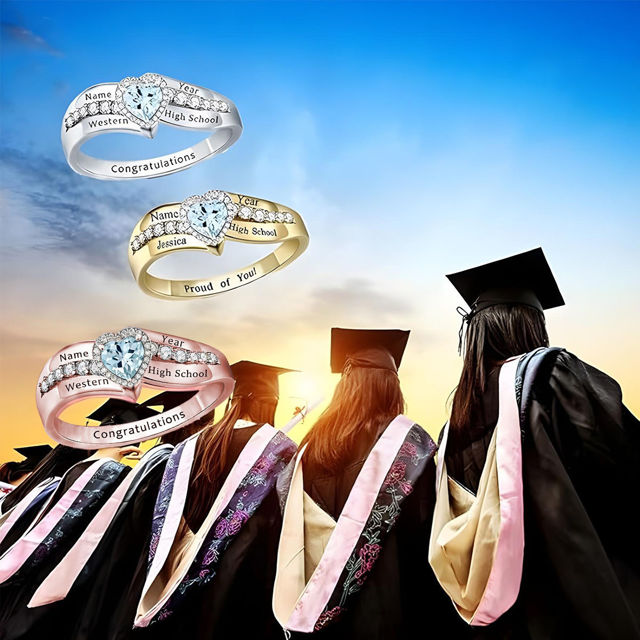 Picture of Custom Birthstone Graduation Ring - Personalized College Ring with Name - Best Graduation Gift for Her